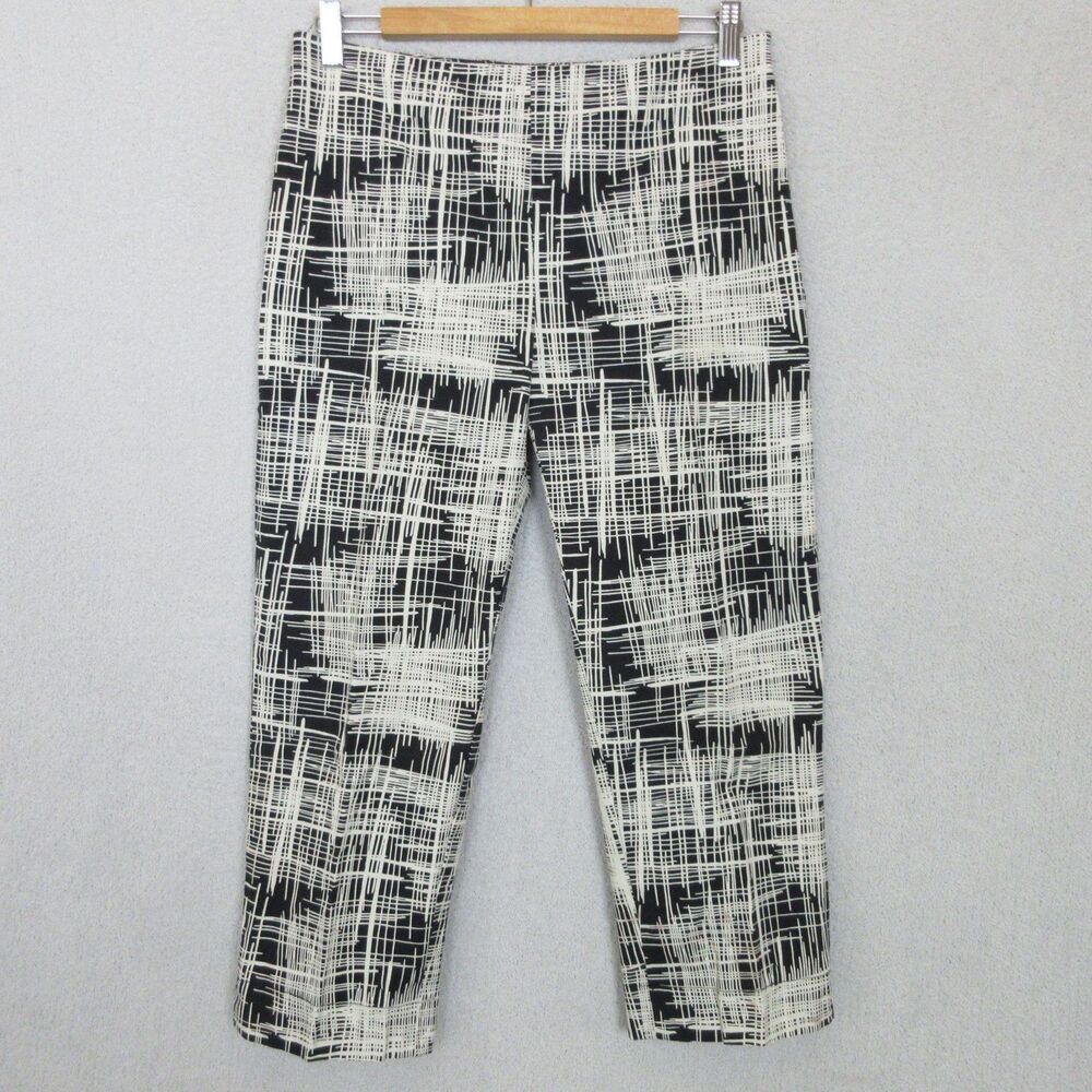 Talbots Pants Womens 6 Cropped Ankle Black White Abstract Print Stretch‎
